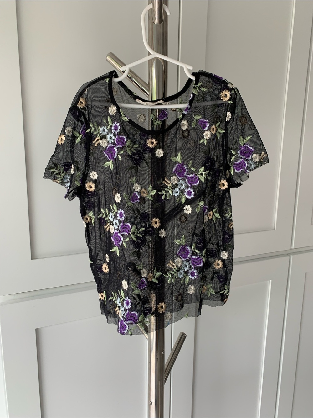 Urban Outfitters Black Sheer Floral Embroidered Top